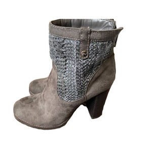 Juicy Couture Lupia Suede Wool Knitted Gray Heeled Ankle Boots Booties Sz 7.5 M